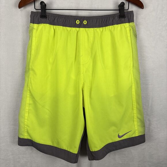 Nike Swim Trunks Volt Green Gray Mens Size Medium Inseam 10” - Picture 1 of 5